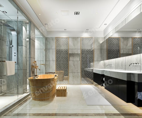 Preview: 3d rendering classic modern bathroom with luxury tile decor
