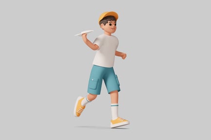 Preview: Boy in motion holding a paper airplane