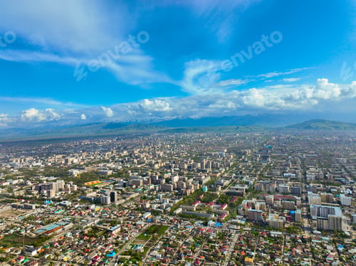 Preview: Wide Aerial View of Bishkek City and Tien Shan Range