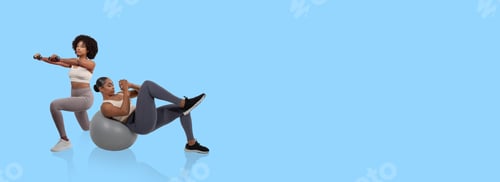 Preview: Two women are actively exercising in a fitness studio
