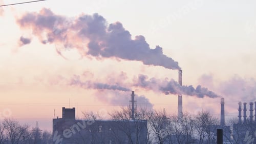 Preview: Smoking factory chimneys. Environmental problem of pollution of environment and air in large cities