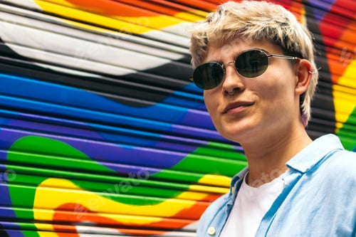 Preview: stylish young girl portrait on a background with lgtb colors