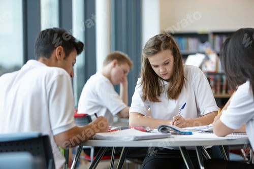Preview: Group of teenagers working in school class