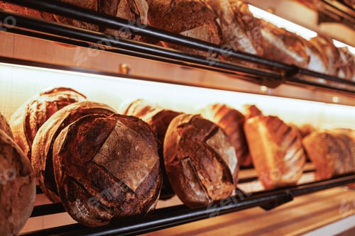 Preview: Closeup of crusty, freshly baked bread loaves