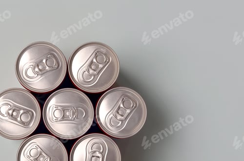 Preview: Many new aluminium cans of soda soft drink or energy drink containers