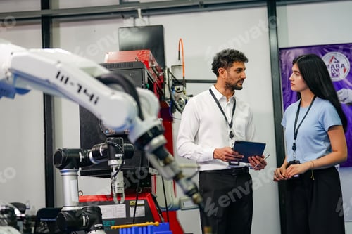 Preview: Robotic Arm engineer check on equipment in its with software of Artificial Intelligence Unit.