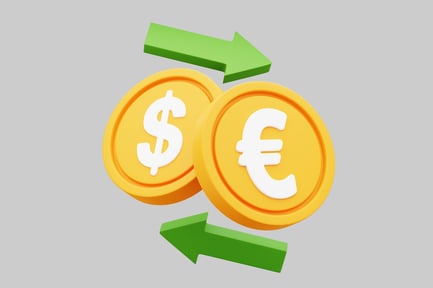 Vista previa: Monedas de dólar y euro con flechas