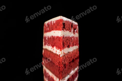 Preview: white and red piece of cream cake isolated on black