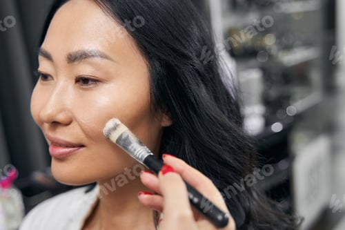 Preview: Beautiful elegant woman painting cosmetics in beauty salon