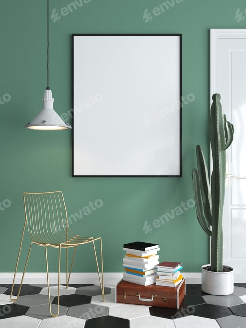 Preview: Picture frames with plant pots adorn the living room.