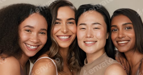 Preview: Skincare group, face or women smile for anti aging cosmetics, beauty glow and spa wellness support.