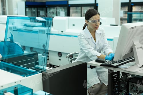 Preview: Concentrated brunette medical worker staring at computer