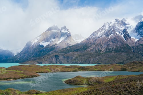 Preview: Beautiful landscape view of Lago Nordenskjöld lake in Torres del Paine park in Chilean Patagonia
