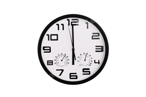 Preview: Clock with arabic numerals on wall shows 18:00 , 6:00