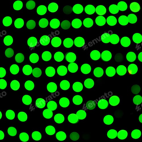 Preview: Unfocused abstract green bokeh on black background. defocused and blurred many round light