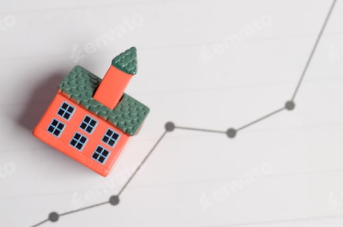 Preview: Real Estate Growth Concept with Mini House and Increasing Financial Data Graph