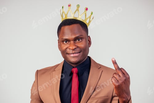 Preview: smart african american successful and rich businessman in a stylish suit and the golden