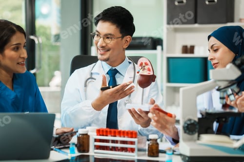 Visualização: Um grupo diversificado de profissionais de saúde, incluindo médicos, enfermeiros e especialistas