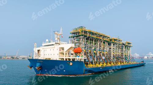 Preview: Tender Drilling Oil Rig on Barge Ship transportation Rid to Oil Rig in The Middle of The Ocean