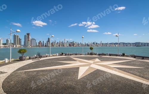 Preview: Molhe da Barra Sul (Breakwater) and city skyline - Balneario Camboriu, Santa Catarina, Brazil