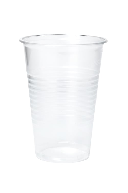 Preview: close up of plastic cup on white background