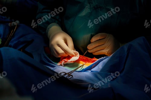 Preview: Doctors in the operating room sew up a leg after an injury
