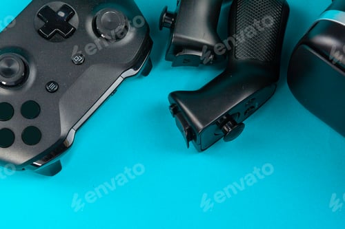 Preview: Gaming concept. Joystick on color background.