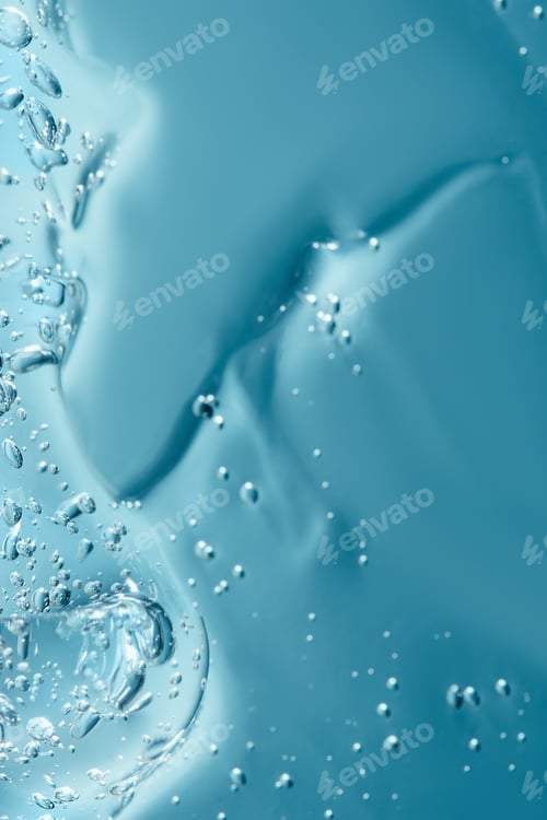 Preview: Close up macro Aloe vera gel cosmetic texture blue background with bubbles