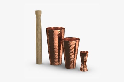 Vista previa: Coctelera de cobre martillado con mezclador de madera y agitador