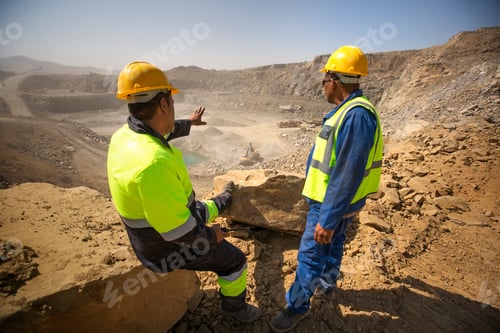 Preview: Two quarry workers looking over quarry