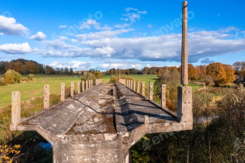Preview: Aerial view of bridge to nowhere. An old bridge in Latvia never getting ready. Sati, Latvia