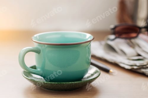 Preview: hot coffee and glasses on desk