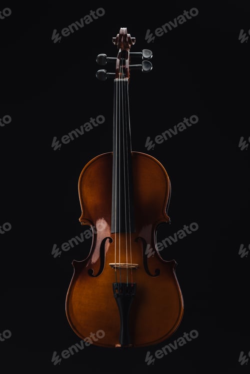 Preview: top view of classical wooden cello isolated on black