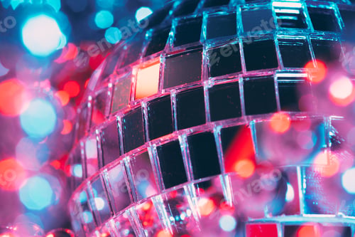 Preview: Shiny disco party background with mirror balls reflecting light