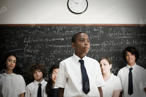 Preview: Students pondering complex math problems on the chalkboard