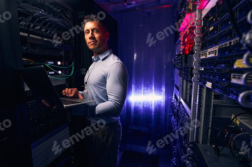 Preview: System administrator testing equipment in data center