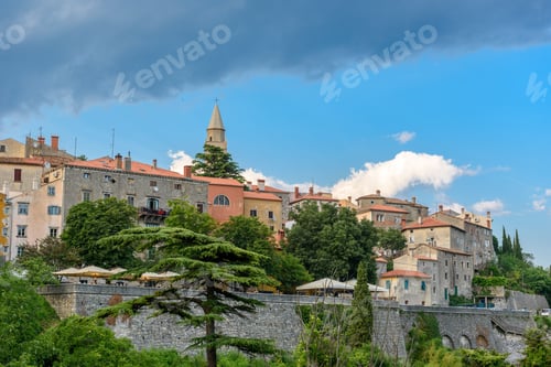 Preview: Aerial view of cityscape Labin surrounded by buildings