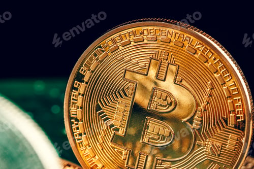 Preview: golden bitcoin and computer chip in background