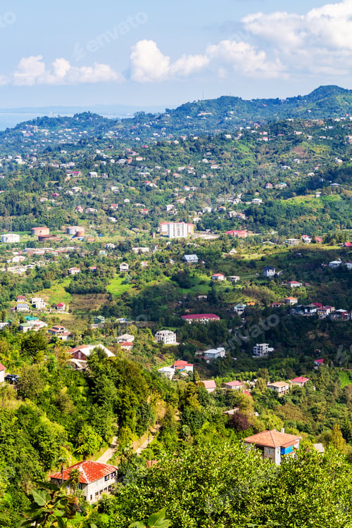 Preview: green suburbs of Batumi city from Sameba mountain
