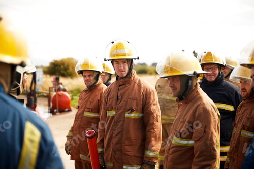 Preview: Firemen training, team of firemen listening at meeting at training facility