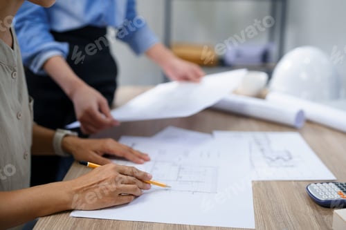 Preview: Engineering construction concept, Two female engineers brainstorming about building of new project