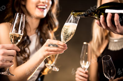 Preview: Partial view of happy young friends drinking champagne