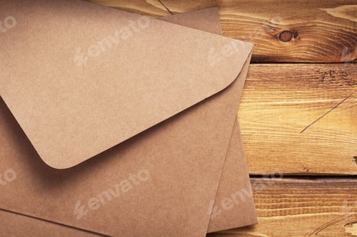 Preview: old cardboard postal envelope at wooden background
