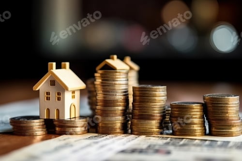 Preview: Photo of a small house perched on top of a stack of coins, symbolizing real estate investment