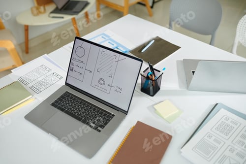 Preview: Laptop with Mobile App Wireframe