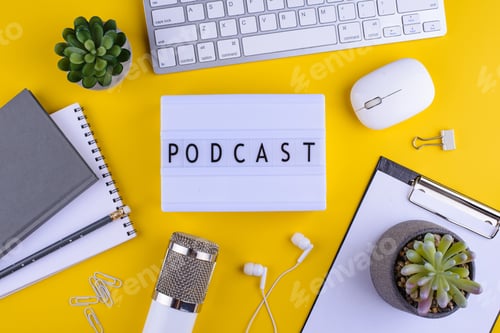 Preview: Podcast new episode concept with microphone