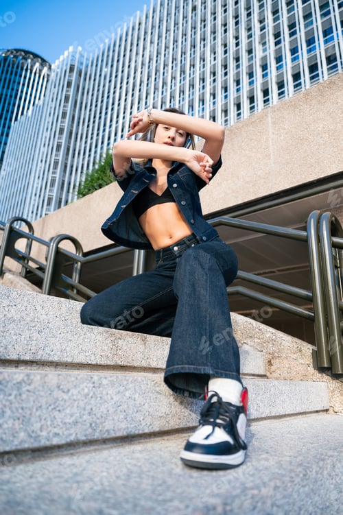 Preview: Young woman posing in urban city lifestyle