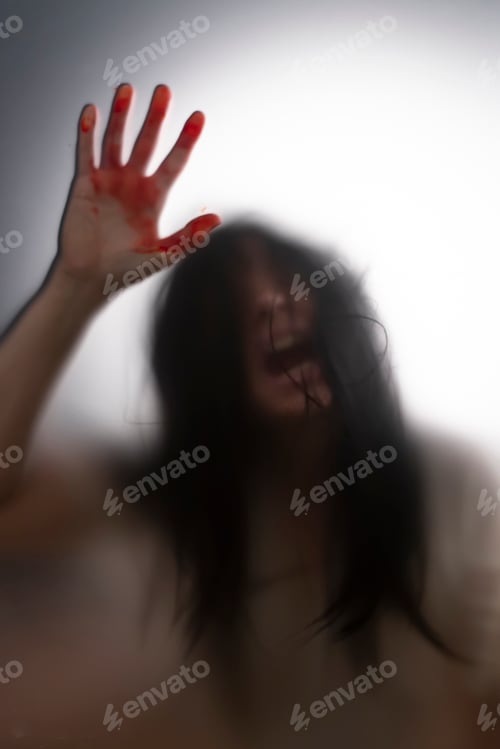 Preview: Shadowy figure behind glass - horror background