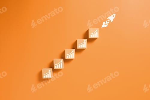 Preview: rocket icon on wooden on isolate background. rocket financial. rocket to moon