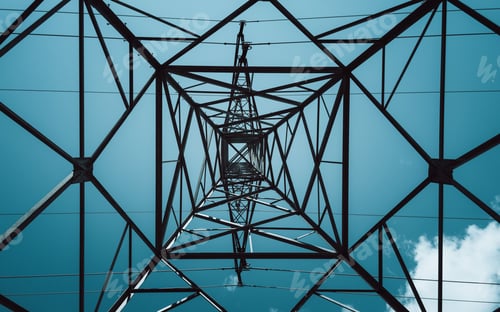 Preview: Metal transmission tower against the cloudy sky